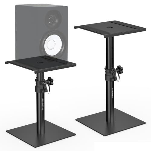 Vondynote Set of 2 Desktop Studio Monitor Speaker Stands Bookshelf Speaker Stands | Set of 2, Flat Base, Adjustable Height 12"-18", Tabletop Monitor Stands