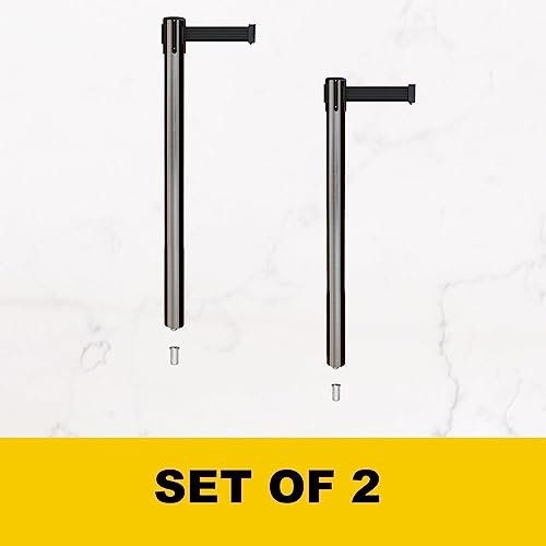 Montour Line MX630SK Retractable Belt Stanchions, Mini Socket Base, 2-Pack - color: Yellow with "CAUTION - DO NOT ENTER" Black Letters, size: 7.5 ft