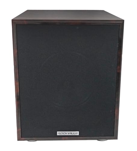 Rockville Rock Shaker 10" Dark Wood Powered Subwoofer Home Theater | 600W Peak, 300W RMS, RCA In/Out, High-Level In/Out, 20Hz-200Hz Response, MDF Enclosure, Class D Amplifier - color: Dark Wood