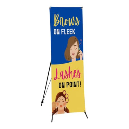 DreamController Lashes & Brows X-Stand Banner by DC | 30"x65" Tripod Display | Brows on Fleek Lashes on Point Vertical Banner for Trade Shows & Events | Made in USA | (Stand Not Included) - color: Brows on Fleek Lashes on Point, size: X Banner - 30x65"
