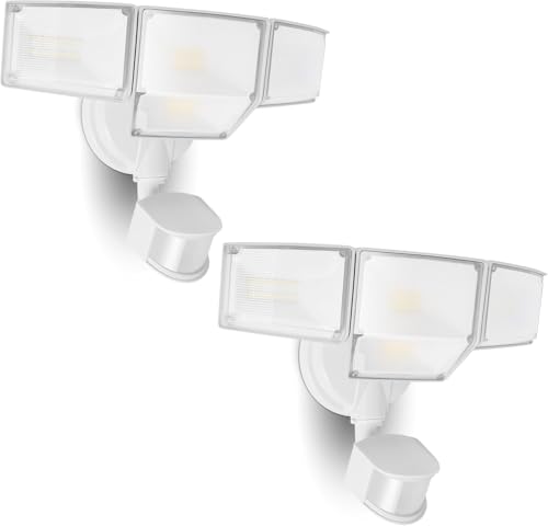 LUTEC 80W 9000LM LED Security Lights Motion Sensor Outdoor Lights, 4 Head LED Flood Lights Outdoor 5000K Daylight, IP65 Waterproof, Motion Detected Lights for Outside, Garage, Yard (White) - 2 Pack - color: White, size: 2 Pack