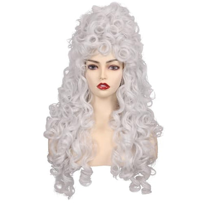 Long Curly Fluffy Cosplay Wig for Women Heat-Resistant Synthetic Fiber Hair Wig for Adult Halloween (Silver White) - color: Silver White