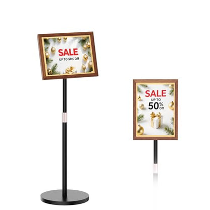 PPH-Sisy Pedestal Sign Holder 8.5x11 - Vintage Wooden Standing Sign Holder, Flyer Stand Menu Stand with Heavy-Duty Metal Base, Stable No Water/Sand Needed