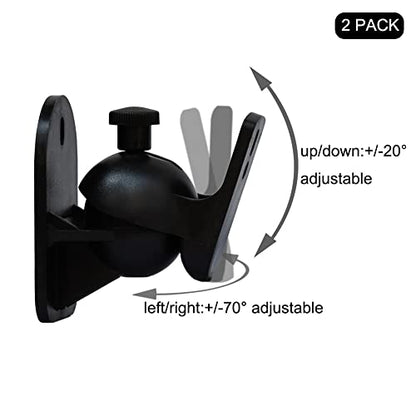 Speaker Mounts for Wall, 2 Pack Speaker Wall Mount Surround Speaker Bracket | Black Wall Mounts for Surround Sound Speakers | Satellite Small Speaker Mounting Brackets for Home Theater