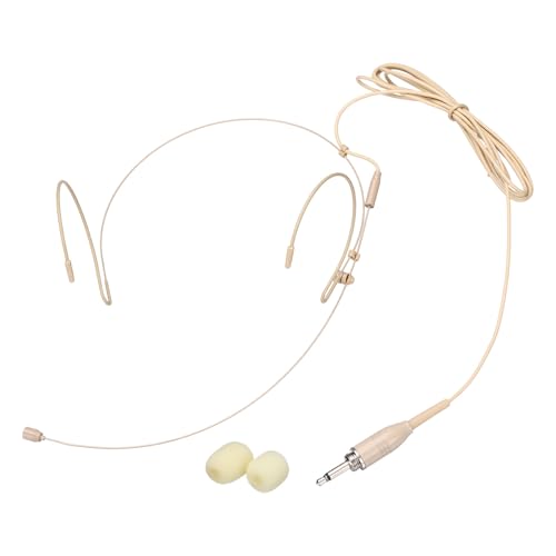 MECCANIXITY Ear Hook Headset Microphone, Double Over Ear Set Hanging Omnidirectional Wired Audio Condenser Microphone Headset with 3.5mm Thread Screw Plug 3.9ft Cable, Beige - color: Beige, style: 3.5mm Thread Screw Plug