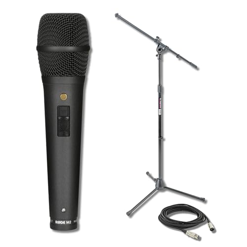 Rode M2 Supercardioid Condenser Handheld Vocal Microphone Bundle with On-Stage MS7701B Boom Stand and 20-Foot XLR Cable — 141 dB SPL Condenser Mic for Live Vocals, Theater, Worship, Broadcast