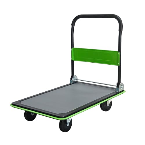 660lbs Large Size Heavy Duty Green Flatbed Cart, Folding Platform Hand Truck with 360° Swivel Silent Wheels, Steel Push Dolly for Warehouse & Moving - color: Green, size: 35.4x23.6x34.3inches