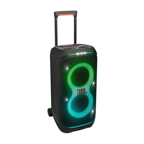 JBL PartyBox Stage 320 - Portable Party Speaker with Telescopic Handle & Wide, Sturdy Wheels, Powerful JBL Pro Sound, Futuristic lightshow, Up to 18 Hours of Play time, Splash Proof (Black) - color: Black