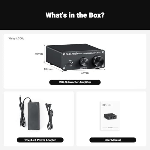 Fosi Audio M04 Subwoofer Amplifier for Home Theater Mono Channel Digital Class D Integrated Power Amp for Passive Speakers Subwoofer