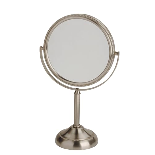 JERDON 6" Tabletop Makeup Mirror - 10X Magnification - Nickel - JP910NB | Two-Sided Swivel Design, 11" Tall, Portable - color: Nickel