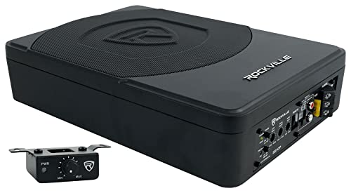 Rockville SS10P 800W Slim Under-Seat Active Car/Truck Subwoofer, Built-in Amp, Wired Remote Bass Knob, Cast Aluminum, for Car Audio Upgrades - size: 10"