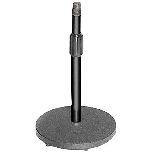 Desk Microphone Stand-Adjusts 9.5" to 15" Cast Iron Wide Round Bottom 5" Mic Base-All Black-1.9 Lbs. Performance Plus (MS302)
