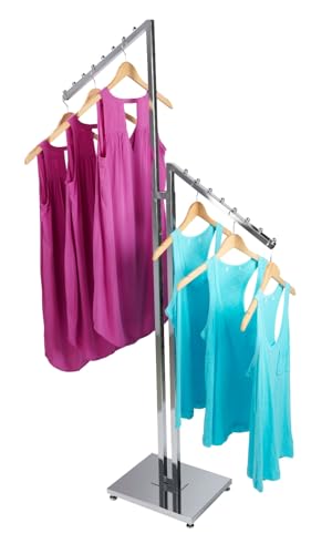 SSWBasics Chrome 2-Way Clothing Display Rack - Sleek Retail Clothing Rack with Slant Arms for Garment Display (48"-72"H 3" Increments) - Sturdy Clothes Rack for Boutique, Thrift Store, and Retail