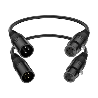 J&D XLR Cable 2-Pack, 3 Pin to 5 Pin Adapter (Male to Female & Female to Male) - DMX Microphone Cable for Audio & Stage Lighting, DMX512 Light Turnaround, 30 cm