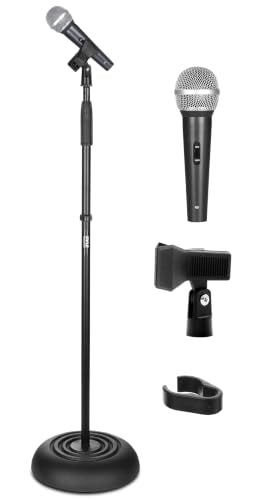 Pyle Microphone with Stand Kit – Adjustable Mic Stand, Dynamic Cardioid Microphone, 3M XLR Cable & Heavy-Duty Base for Singing, Podcast & Recording Setup - style: Pack 1