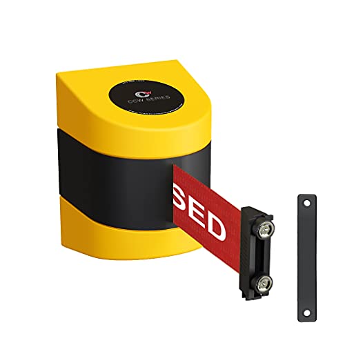 Crowd Control Warehouse CCW Series WMB-230 Magnetic Wall Mount Belt Barrier | 30 Ft Retractable Length in Red with “This Line Is Closed” White Lettering, Yellow ABS Case and Built-in Braking System. - color: THIS LINE IS CLOSED, size: 30