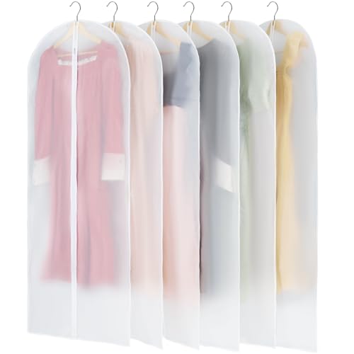 Carbrea 6 Pack Translucent Garment Bags for Hanging Clohes - 24" x 57" | Thick PEVA Materials, Smooth Zipper, with Zipper Protection, Breathable, Washable, Reusable, for Closet Storage, Travel Use - size: 57 inch