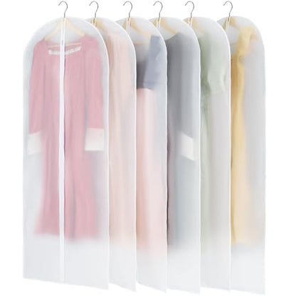 Carbrea 6 Pack Translucent Garment Bags for Hanging Clohes - 24" x 57" | Thick PEVA Materials, Smooth Zipper, with Zipper Protection, Breathable, Washable, Reusable, for Closet Storage, Travel Use - size: 57 inch