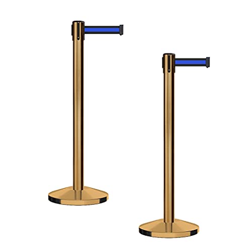 CCW Series RBB-100 Retractable Belt Barrier Stanchions, 7.5 Ft, 2 Pack - color: Black with Horizontal Blue Stripe, size: 7.5 Foot