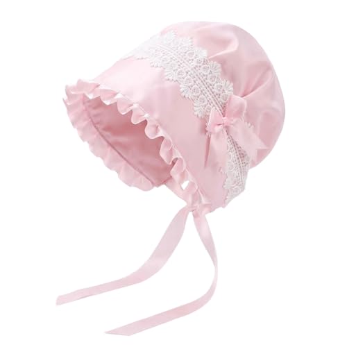 Women's Colonial Bonnet Cap, Cotton Blend, One Size, Flower Pattern, Victorian Housemaid Mob Hat Costume Accessory - color: Pink