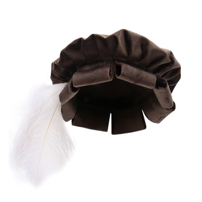 Renaissance Roll Hem Beret for Men Medieval Tudor Slit Hat with Feather Fantasy Costume Accessories - color: Brown