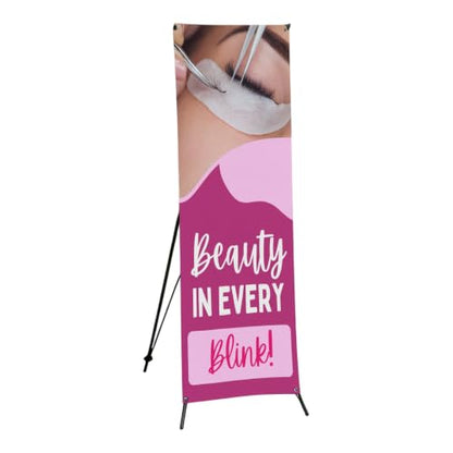 DreamController Lashes & Brows X-Stand Banner by DC | 30"x65" Tripod Display | Beauty in Every Blink Vertical Banner for Trade Shows & Events | Made in USA | (Stand Not Included) - color: Beauty in Every Blink, size: X Banner - 30x65"