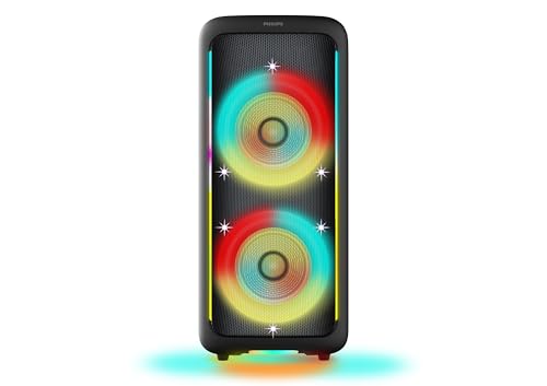 Philips TAX5000 Bluetooth Party Speaker - 14 Hours Play Time, Bass+, Full-Speaker LIghtshow, Built-in Carry Handle and Wheels, 200W Max Power, Black