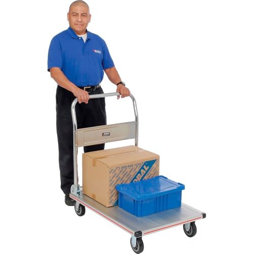 Global Industrial Lightweight Folding Platform Truck, Aluminum, 36" L x | 24"W, 600 Lb. Capacity, 2 Swivel & 2 Rigid 5" Rubber Casters, Flatbed Push Cart - size: 36"L x 24"W x 6"H