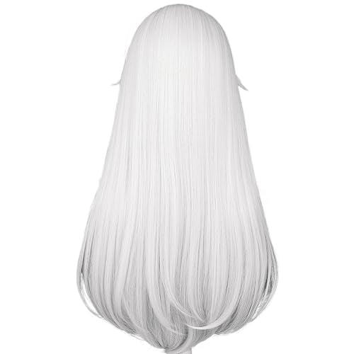 27in/70CM Long Straight White Wig with Bangs Women Halloween COS 60s Men's Hippie Wigs Queen Witch Devil Game Cosplay wig Anime COS Inuya Wigs Christmas,Comic con,Game Show,Party - color: Pure White