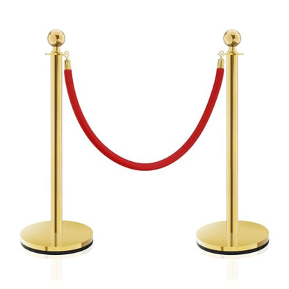 Gold Stainless Steel Stanchions Rope - Crowd Control Barriers with Red Carpet Safety Barrier, Velvet Ropes and Posts & Retractable Belts for Party Theater Weddings, Museums - 2 Pcs - color: Gold, size: 2Pcs