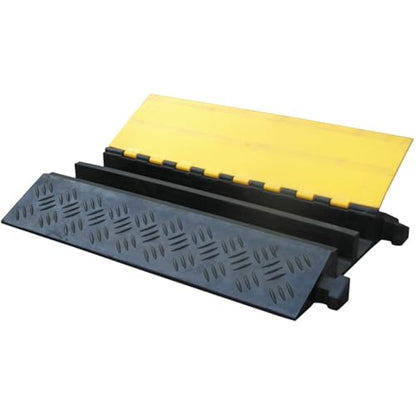 Kable Kontrol Atlas Heavy Duty Cable Protector Ramp - 2 Channel - 1 Pc - 35” Long Black & Yellow – 32000 Lbs Capacity - Rubber Speed Bump Wire Protector Cord Cover – CP9985 - size: 2 Channel - 35" - 1 Unit