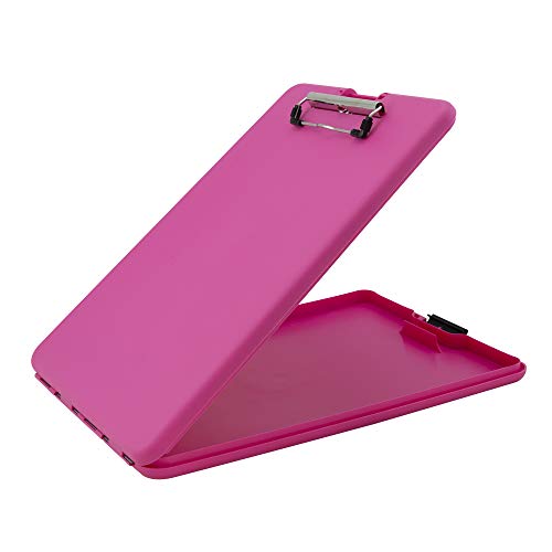 Saunders SlimMate Plastic Storage Clipboard, Pink, Letter Size Form Holder | Low-profile design with secure latch, 1/2" internal capacity, steel clip, slides into scrub pockets & bags, assembled in USA - color: Pink