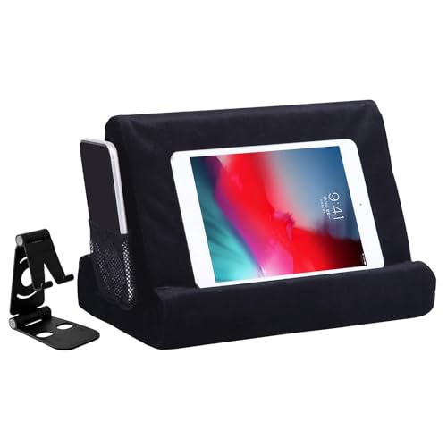 2pcs Multi-Angle Tablet Holder Cushion Stand with Net Pocket & Black Color Phone Stands Upgraded Tablet Pad Support for Phone,Pad,Books ( Black ) - color: Black
