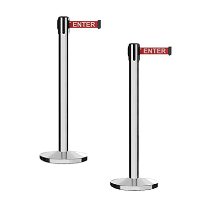 Montour Line MI650 Set of 2 Retractable Belt Barrier Stanchion, Cast Iron Base, Polished Stainless Steel Post (14 ft Red with "Caution - DO NOT Enter" White Letters Belt) - color: Red with "CAUTION - DO NOT ENTER" White Letters, size: Polished Stainless S