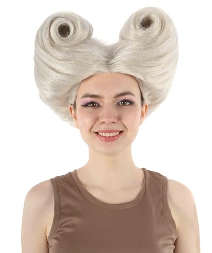 Horned Updo Wig for Women in White – Flame-Retardant Synthetic Fiber Hair for Halloween Cosplay and Costume Party
