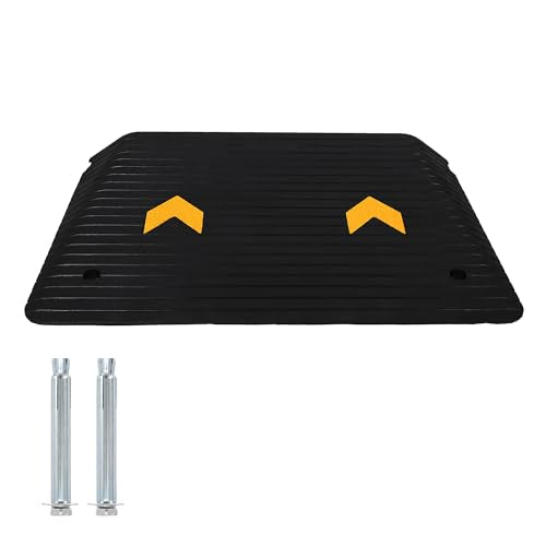 Rubber Threshold Ramp 4" Rise, 33069LBS Capacity Portable Wheelchair Ramp with Channel Cord Cover, All-Weather Non-Slip Surface for Doorways, Steps, Cars & Pets (35.5"x24") - size: 4"-1 Pack