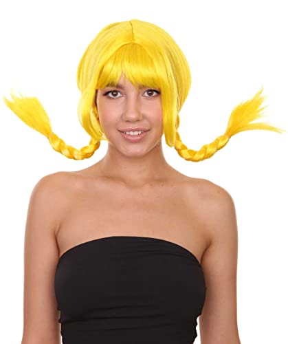 HPO Bavarian Double Braided Wig, Breathable Capless Cap, Premium Handcrafted Wig, Designed for comfort fit, flame retardent synthetic fiber (Yellow) - color: Yellow