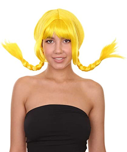 HPO Bavarian Double Braided Wig, Breathable Capless Cap, Premium Handcrafted Wig, Designed for comfort fit, flame retardent synthetic fiber (Yellow) - color: Yellow