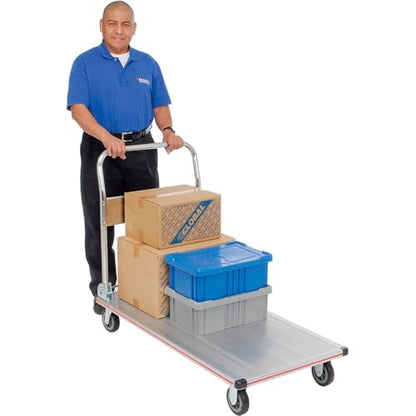 Global Industrial Lightweight Folding Platform Truck, Aluminum, 48"L x 24"W | 600 Lb. Capacity, 2 Swivel & 2 Rigid 5" Rubber Casters, Flatbed Push Cart - size: 49"L x 24"W x 6"H
