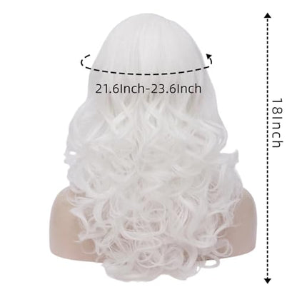 Cying Lin 18" Long Curly White Beehive Wigs Heat Resistance Fiber Synthetic Hair Party Cosplay Wigs Peluca (White) - color: White