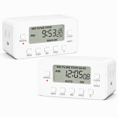 BN-LINK 7-Day Heavy Duty Digital Timer with Dual Outlet, LCD Display, 3-Prong Programmable Design, for Lights, Fans, Coffee Machine, Home, Office, Indoor Use, 125V 15A 1875W, 2 Pack | in Timer, 8 ON/OFF Programs, 3 Prong Dual Outlets for Lamps, Fans, Coff
