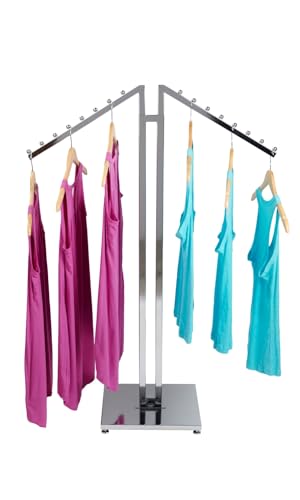 SSWBasics Chrome 2-Way Clothing Display Rack - Sleek Retail Clothing Rack with Slant Arms for Garment Display (48"-72"H 3" Increments) - Sturdy Clothes Rack for Boutique, Thrift Store, and Retail