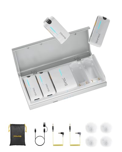 7RYMS iRay DW40 4-Channel Wireless Lavalier Microphone for iPhone, Android | AI Denoise, 656ft Range, 12.5H Working, 48kHz/24bit Wireless Laple Mic for DSLR Camera, Video Recording Podcast Live-Stream - color: White