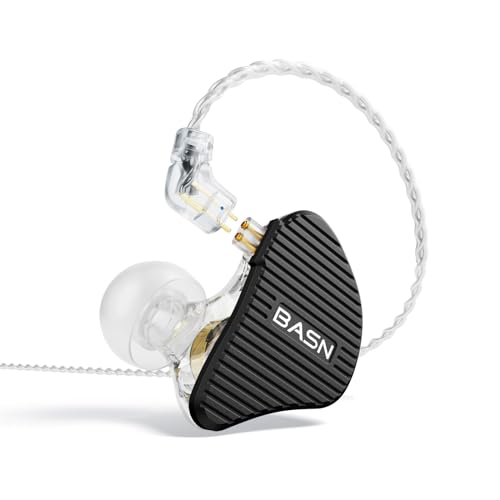 BASN Mix-PD in Ear Monitor,1Planar Driver + 1Dynamic Driver HiFi IEM Earphones with CNC Crafted Metal Cover, Wired 0.78mm 2-Pin Silver Plated Detachable Cable for Musicians (Black) - color: Black