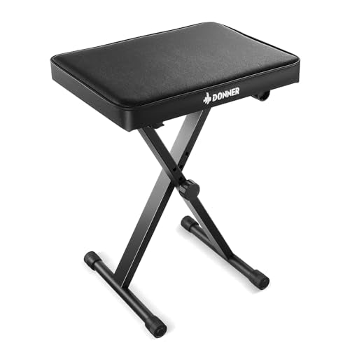 Donner Piano Bench, Adjustable Keyboard Bench Portable Stool Collapsible Chair Foldable Seat X-Style, 1.6 Inch Thickness High-Density Sponge Padded, Non-Skid Design, Black - size: 1.6 Inch