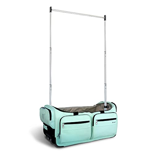 Mavii Dance Bag with Garment Rack, 28 Inch Rolling Duffel, Ideal for Competitions & Travel, Water-resistant/Wipe-clean Fabric, Lightweight Aluminum Rack, Wheeled Upright Luggage, Mint - color: Mint 28"