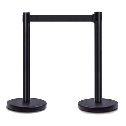 DuraSteel Black Crowd Control Barriers Stanchions with Retractable Belts - Metal Stanchion Posts w/ 6.5ft Black Retractable Barrier Belt Ropes - Queue VIP Safety Line Dividers - Set of 2 Stantions - color: Black Belt, style: Black Stanchion 2 Pcs Set