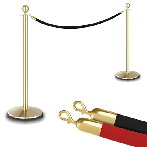 2 Post Polished Brass Urn Top Stanchion Kit, 1 Black 6' Rope - color: Polished Brass Ball Top / Black Rope, size: 3 Pieces