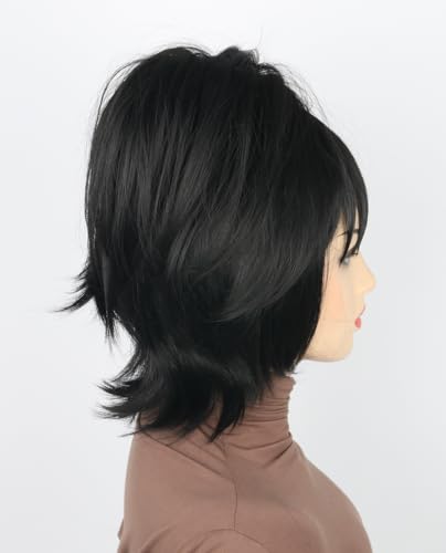 Topcosplay Women or Girls Short Black Wig with Ponytail Halloween Costume Cosplay Party Wigs - color: Black Ponytail Style