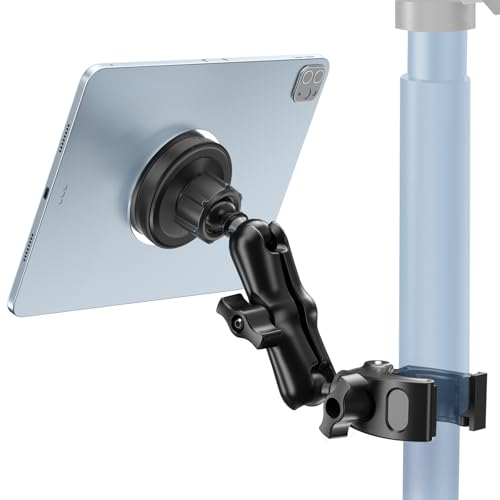 OHLPRO Magnetic Tablet Holder for Mic Stand,360° Adjustable Microphone Music Stand Phone Holder Mount,Tablet Mount Clamp for Peloton Bike,Treadmill, Stroller, Cabinet, Fits MagSafe, All Tablets,Phones